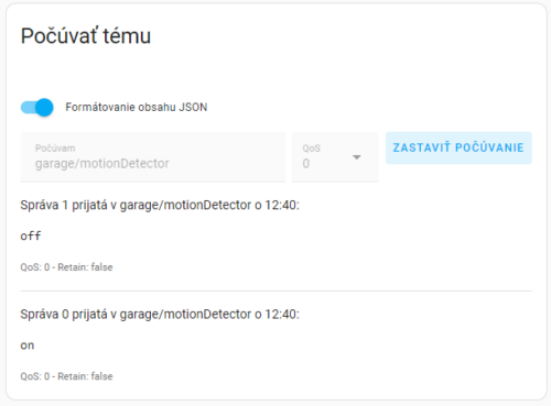 MQTT Broker garage/motionDetector