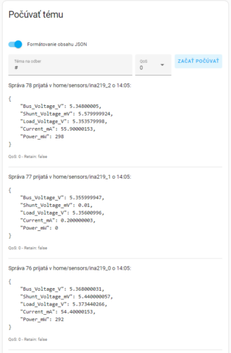 MQTT Broker home/sensors/INA219